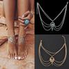 Seaside Beach Ankle Anklelaces Vintage Hollowed Out Turquoise Water Drop Ankle Chains Bohemian Tassel Ankle Chains Geometric