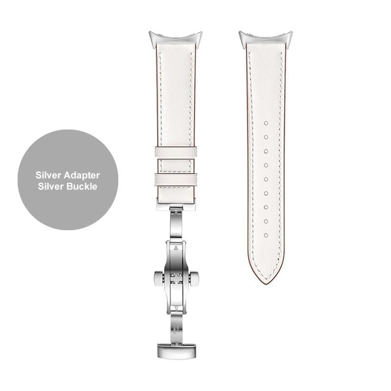 Butterfly buckle Leather Strap For Google Pixel Watch Band Pixel Watch Watchbands Bracelet With adapter (Silver/Black/Rose gold)