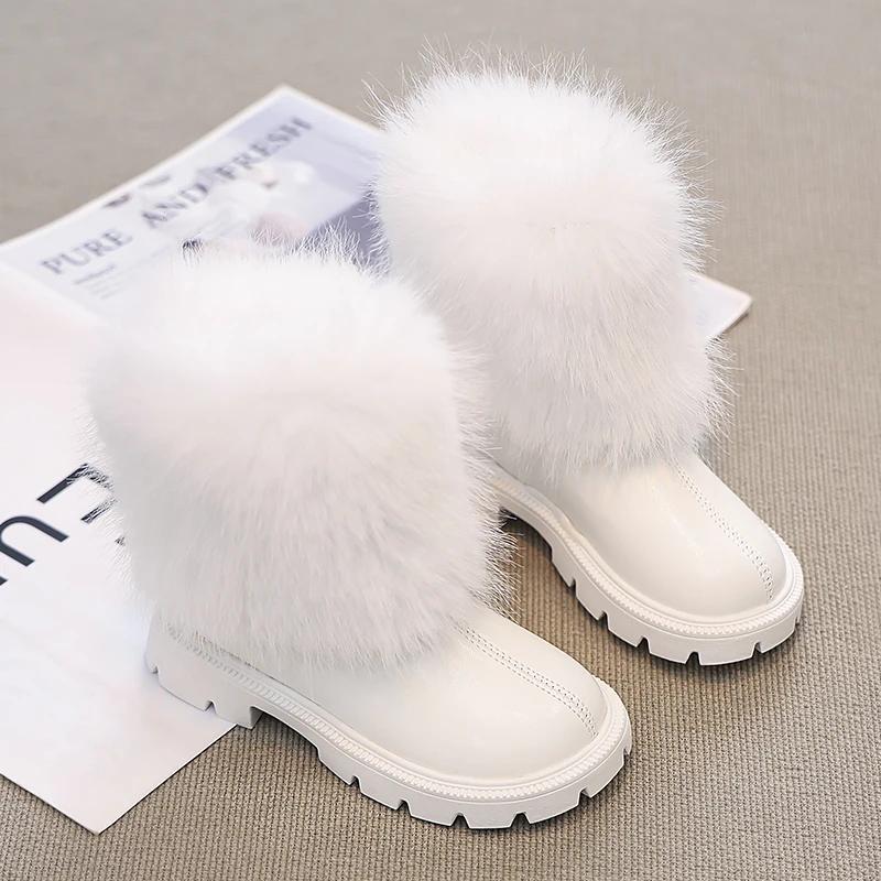Girls Short Boots Children Fashion Leather Boots British Style Kids Princess Boots Thick Warm Plush Fur 2024 Autumn Winter New