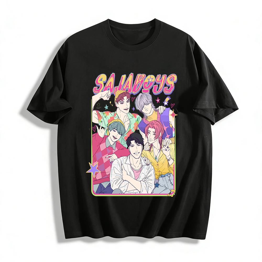 

SAJABOYS K-pop Group Print T-shirt Retro Anime Idol Fan Support Casual Short Sleeve Top Pure cotton T-shirt 6XL