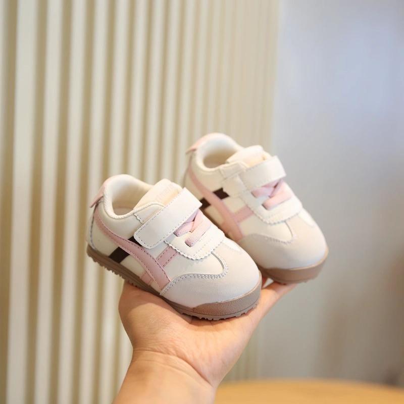 Kids White Pink Retro Casual Velcro Sneakers 15