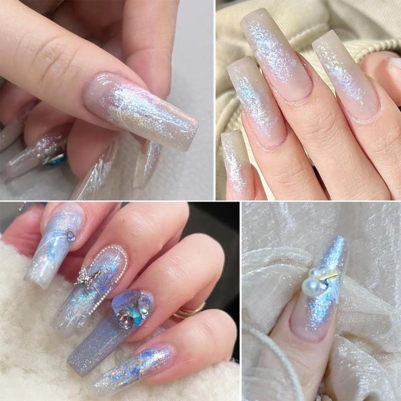 Chrome Nail Powder Metallic Mirrored Effect Pigment Iridescence Auroras Glitter Dust Kit for Gel Polish Nail Art Decoration