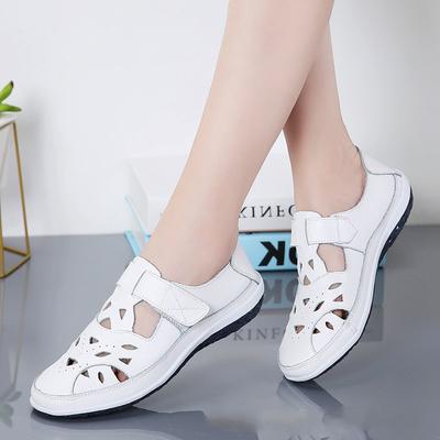 Genuine Leather Women's Sandals 2025 Summer Handmade Ladies Shoe Leather Sandals Women Flats Beach Shoes Retro Mother Shoes