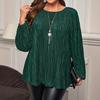 Women's Fashion Plus Size Solid Color Round Neck Long Sleeved Loose Casual T-shirt Top