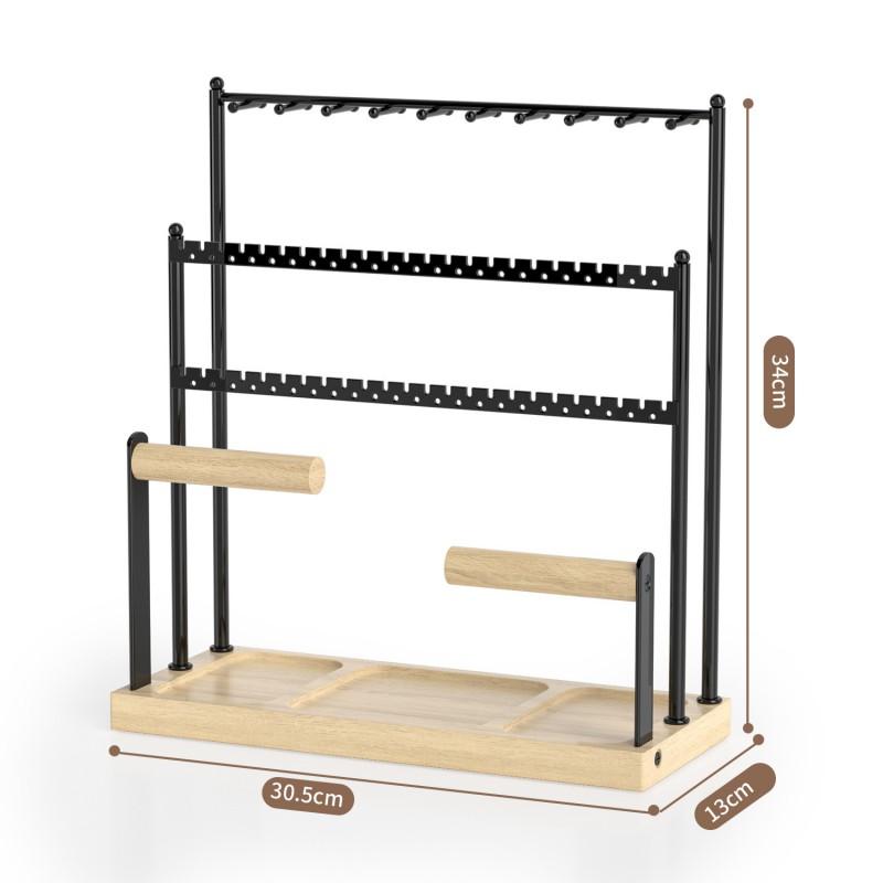 Multi-Functional Jewelry Organizer 3-Tier Metal Desktop Stand Earrings Necklaces Cosmetics
