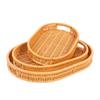 3 Pieces Oval Woven Tray Open Weave RattanStyle Raised Rim Handwoven Serving Basket for Fruit