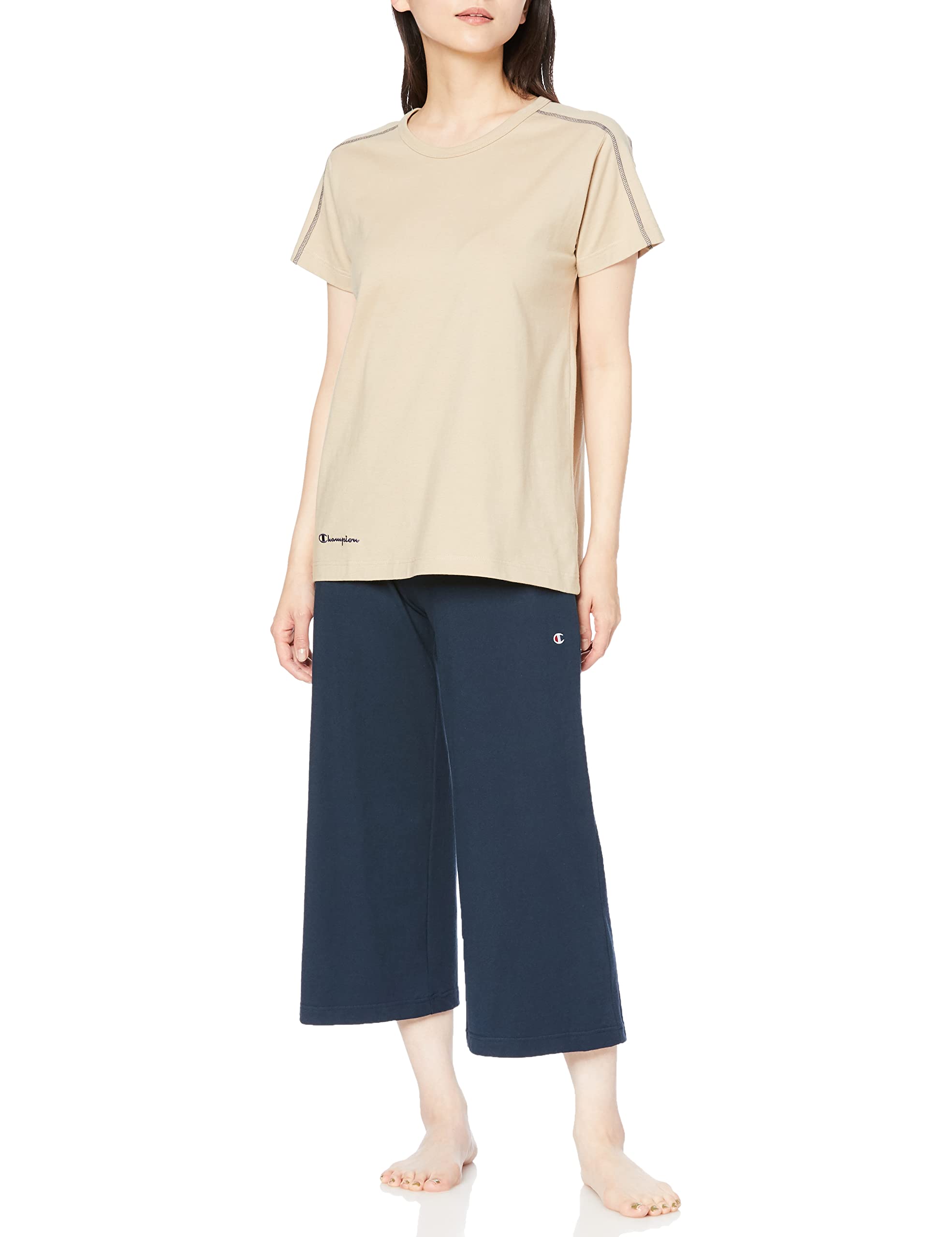 

Champion Хлопковое джерси Короткая длина Бежевый Женский 100% Домашняя одежда, Рукав, Брюки 3/4,