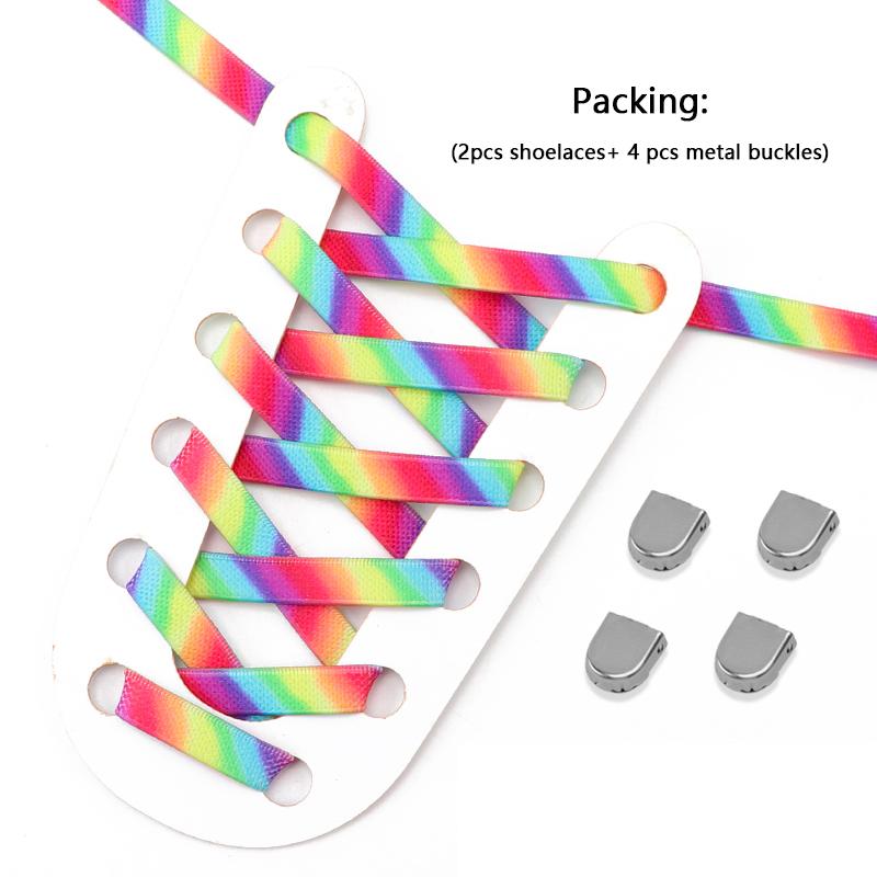 New 1Pair Colourful No Tie Shoelaces Rainbow Elastic Laces Sneakers Adults Kids 8MM Wide Flats Rubber Shoelace Shoes Accesories