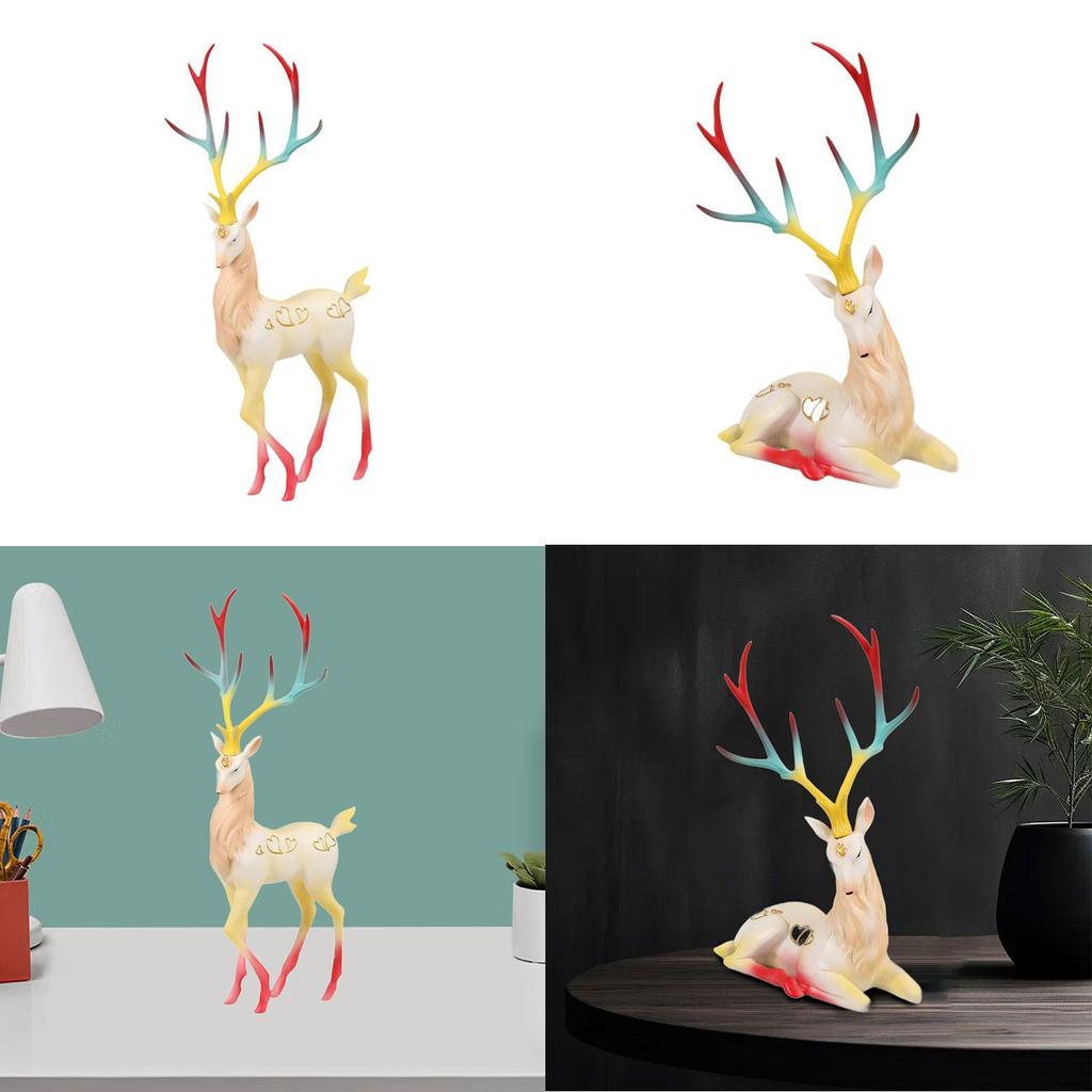 Creative Elk Sculpture Reindeer Figurine Tabletop Decor for Living Room Cabinet