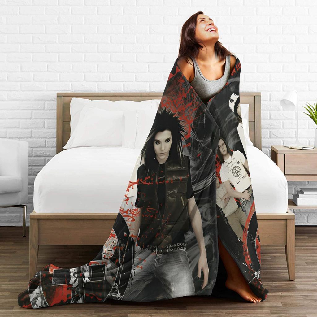 Coperta di Flanella Zimmer 483 Tokio Hotel Banda Rock Tour Moda Plaid per Letto Divano Divano 150*125cm Peluche Trapunta Sottile,