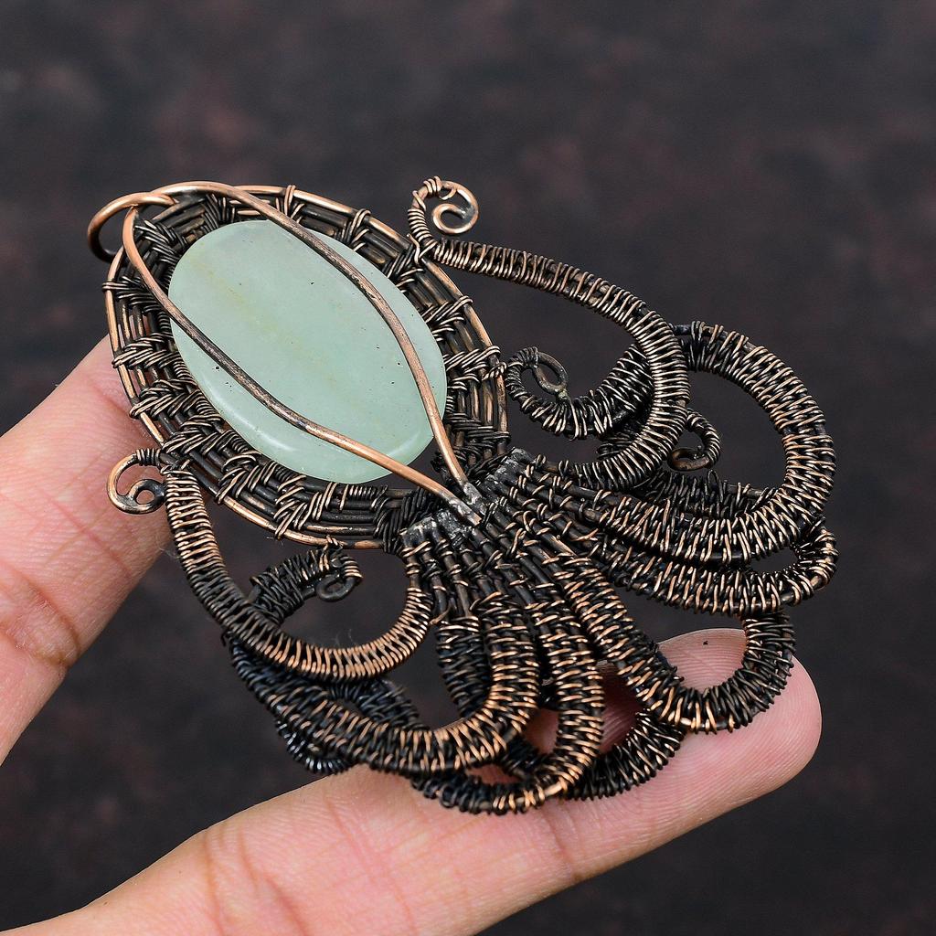 Aquamarine Pendant Copper Wire Wrapped Pendant Handmade Pendant Unique Copper Jewelry Natural Gemstone Pendant Octopus Jewelry Gift For Wife