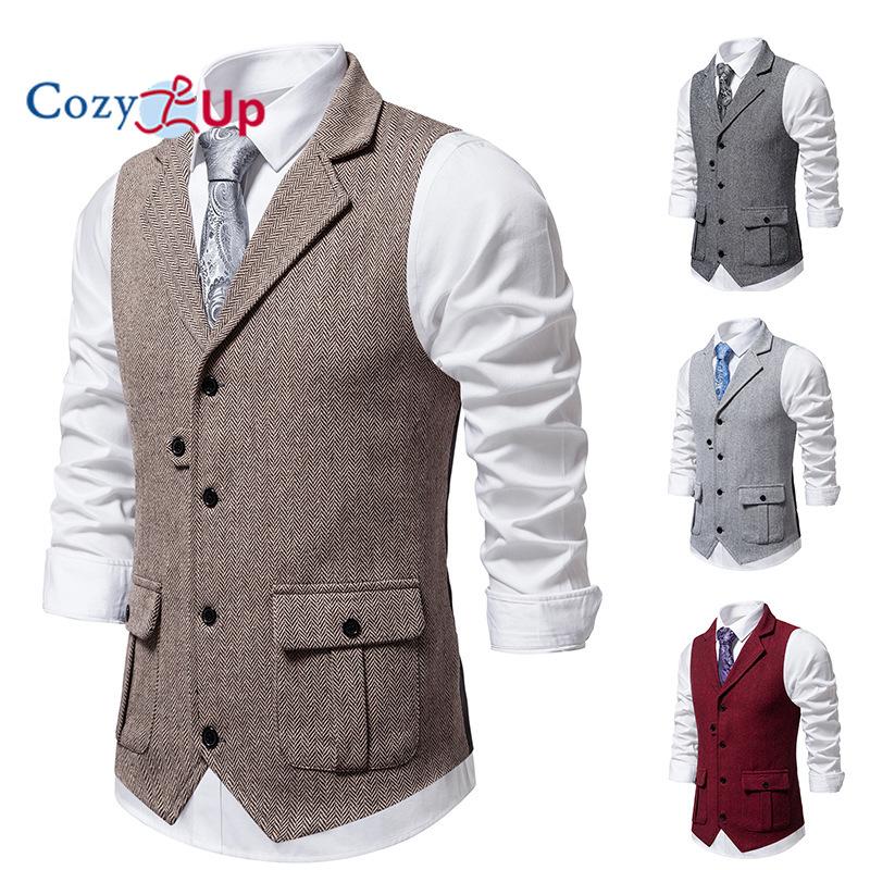 Przytulny męski tweedowy garnitur Vintage kamizelka wełniana kamizelka w jodełkę na studniówkę Groomsmen