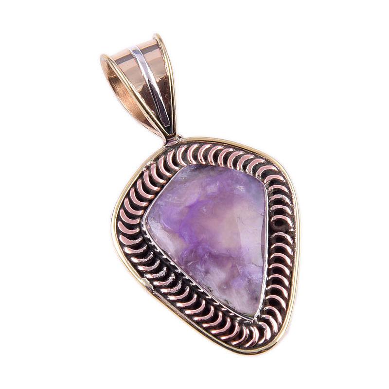 Pietră prețioasă naturală Charoit Argint Sterling 925 Masiv Pandantiv Bicolor 1,50'' O7G87