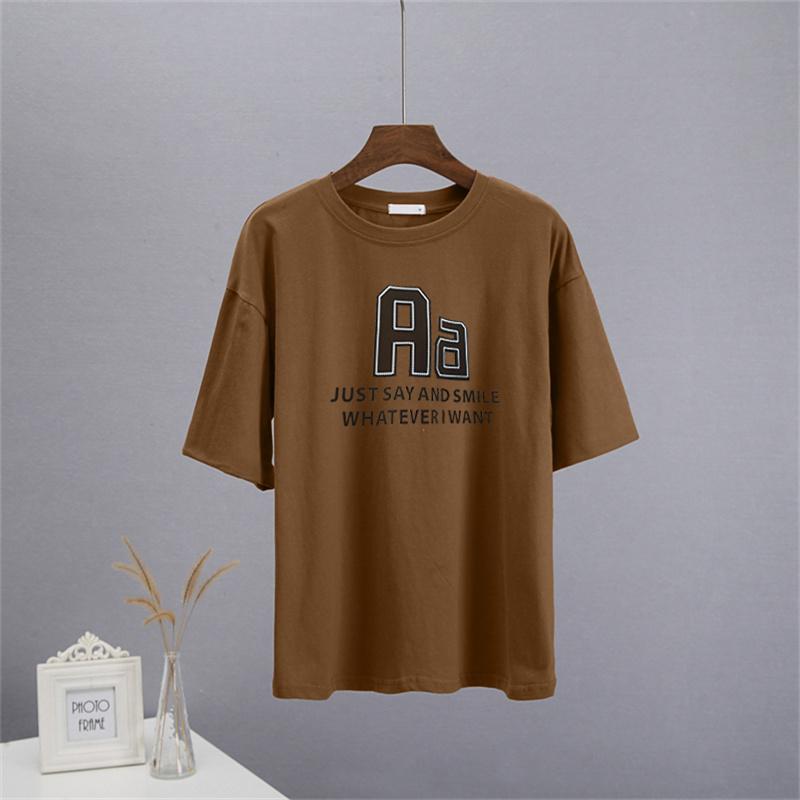 Bavlněná trička Shellsuning Oversized Dámské Léto S krátkým rukávem Trička s 3D potiskem dopisů Dámské Běžné Volné High Street Basic Tops