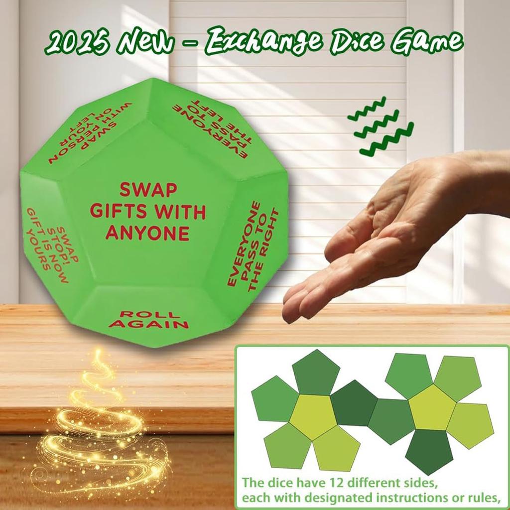 Santa Swap Gift Exchange Dice, Exchange Dice Game, Christmas Party Gift Exchange Dice Game, 12 Different Sides