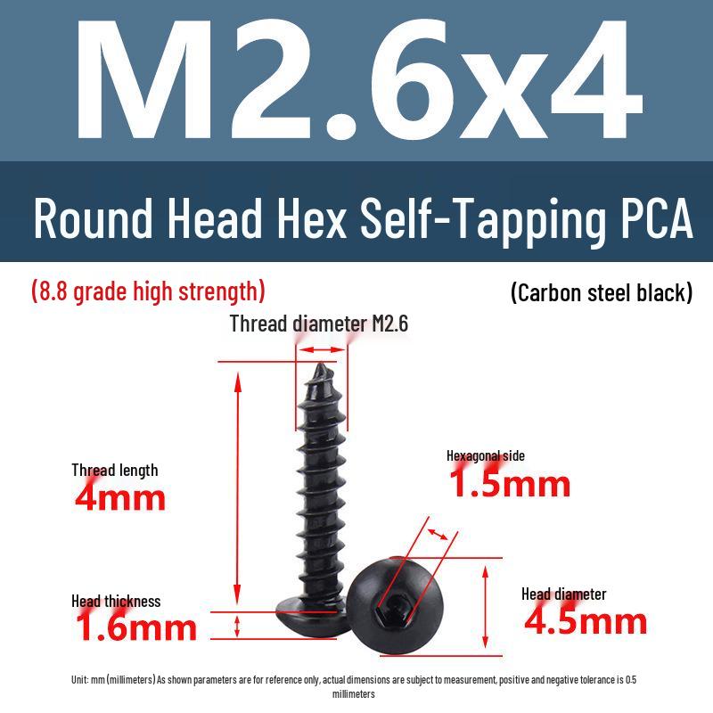 Yigu Černé šrouby s vnitřním šestihranem s vysokou pevností, třída 8.8, M2-M6, kulatá/talířová hlava