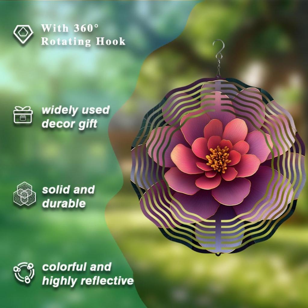 10 Inch Purple Flower Metal Wind Spinner with 360 Swivel Hook for Garden Patio Yard Outdoor Decor Christmas Thanksgiving Holiday