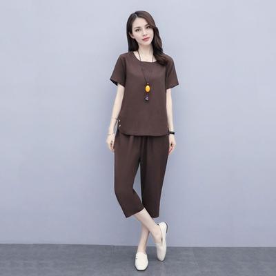 Women's Summer Two-Piece Set Casual Short Sleeves Top Cropped Pants Set Loose Loungewear Outfit for Home Party Office