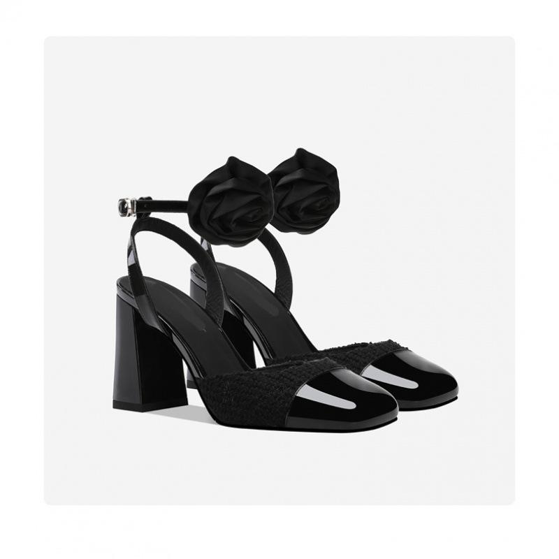 

Сандалии Мэри Джейн с пустым мешком на голове, лето 2025, новые лакированные толстые каблуки, французские, подходящие по цвету, кожаные, маленькие, ароматные, высокие каблуки, женские 34 чёрный