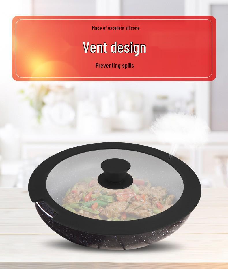 Universal Heat-Resistant Silicone Pot Lid with Notch - Edge-Sealing Glass Lid for Soup, Stir-fry, and Frying