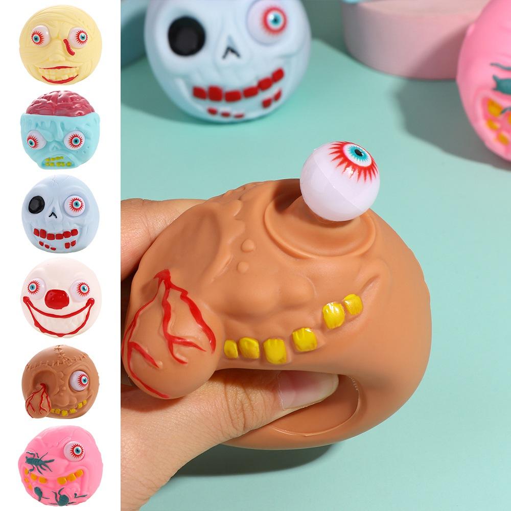 Soft Eye-popping Skull Toys Novelty Halloween Prank Toy Elastic Squeeze Fidget Toys Children/Kids