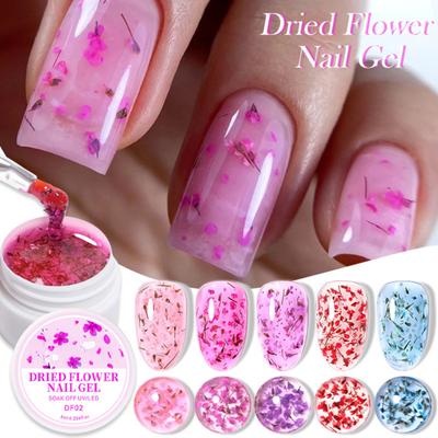 1/6Pcs 8ML Dried Flowers Gel Nail Polish Soak Off UV/LED Natural Floral Petal Nail Glue Varnish Long Lasting Women Clear DIY Nail Art Painting Gel