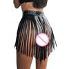 Women Sexy Body Harness Belt Tassels Short Leather Skirt Waistband Leather Lingerie  Bondage Punk Gothic Fetish Clothing