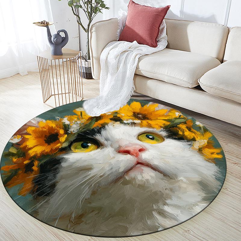 

Calico Cat,Round Area Rug,Carpet Rug for Living Room Bedroom Sofa Playroom Decor,Non-slip Floor Mat 80cmx80cm