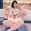 Women's Winter Coral Fleece Pajamas, Long-Sleeved Flannel Set with Velvet, Suitable for Spring and Autumn, Can Be Worn Outdoors