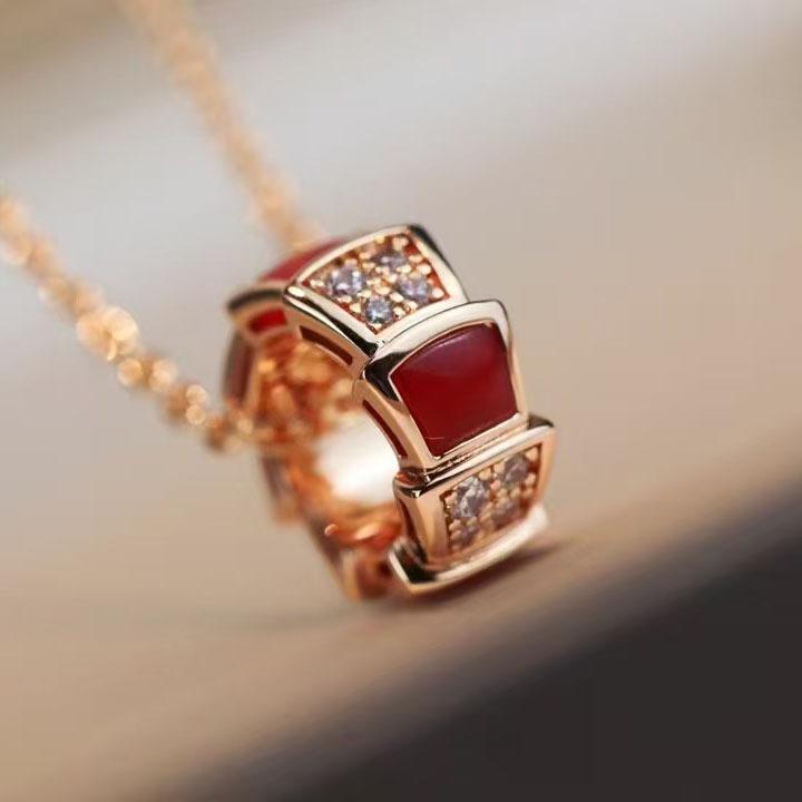 18K Rose Gold Plated Sterling Silver Triple Circle Snake Necklace with Diamond Accents – Women's Luxury Clavicle Jewelry