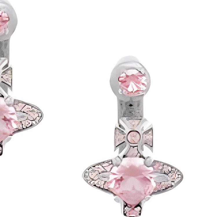 VIVIENNE WESTWOOD Maitena Saturn Crystal Decorated Ring Brass Earrings Women Earrings Pink Silver 8053195081929