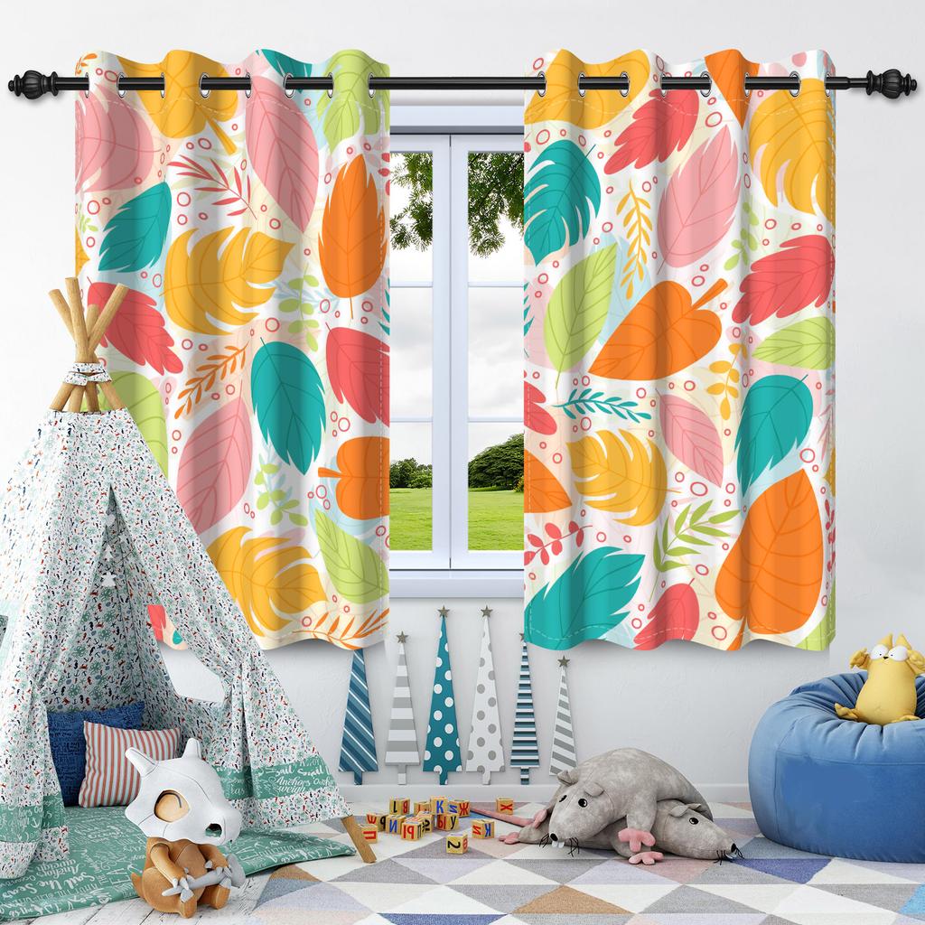 2pcs Fresh Flowers Plants Blackout Curtain Bedroom Privacy Partition Living Room Darkening Heat insulation Window Curtains