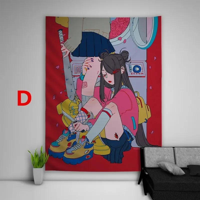 Самурай Аниме Девушка Абстрактный Фон Ткань Украшения Дома Настенный Гобелен Офис — фото 11