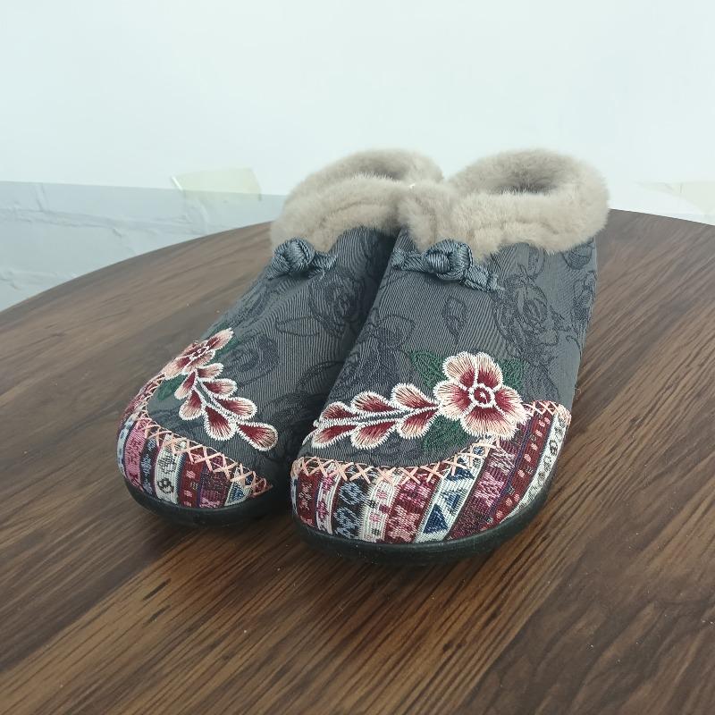 Shoes, Cotton Shoes, Embroidered Bags, Heels, Middle-aged and Elderly Woolen Shoes, Warm Ethnic Style, Comfortable Soft-soled Mother Cotton Shoes