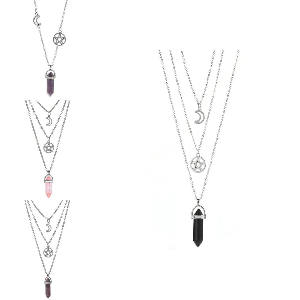 Womens Geometric Pendant Necklace With Alloy Moon And Star Elements For Casual Use