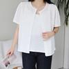 New Arrivals Open Run Women Ribbon Inner Tank Top And Short Sleeve Cardigan Set