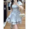 Coffee Break Doll Collar French Retro Dress Fairy Dress Princess Fluffy Short Skirt Square Collar Bubble Sleeve Floral Skirt