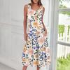 Women's Casual Fashion Floral Print Round Neck Sleeveless Midi Dress
