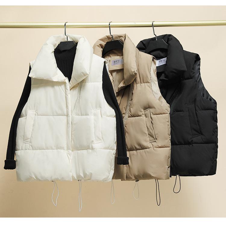 Women Vest Parkas Sleeveless Solid Jackets Zipper Splice Thick Vests Pockets Stand Collar Coats Warm Elegant Lady Parka