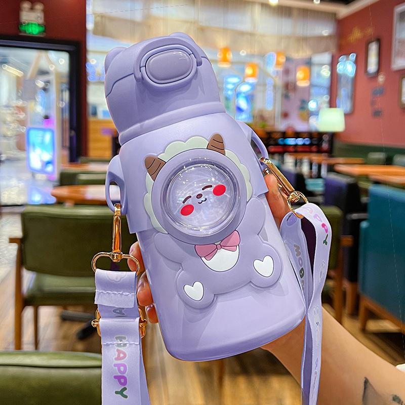 Cartoon-Thermosbecher für Kinder, Baby-Trinkbecher für Männer und Frauen mit Strohhalm, tragbarer, süßer Becher in Lebensmittelqualität für Studenten