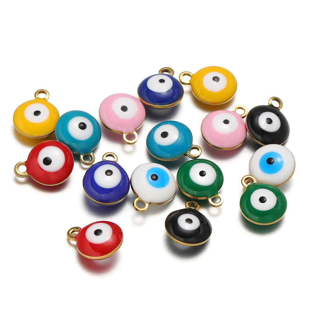 20pcs Stainless Steel 8mm Gold Color Eyes Beads Charms for DIY Necklaces Bracelets Findings Supplies Jewelry Earrings Making