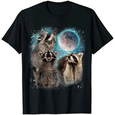 Camiseta divertida de 3 mapaches, Luna y cabeza de mapache aullando, divertida para mujeres y niños, camiseta informal de algodón para uso diario en las cuatro estaciones