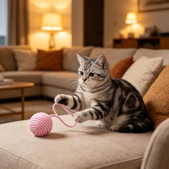Cotton String Ball Teething Toy Built-in Sand Rattle Interactive Rope Toy Bite-Resistant Tooth Grinding Cat Play Toy for Pet