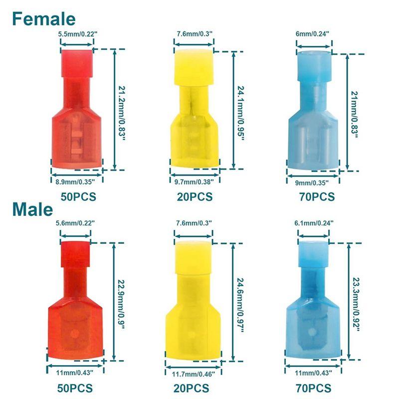 A20F-280PCS Spade Connector Kit, 22-10AWG Quick Disconnect Wire Connectors, Nylon Insulated Spade Terminal Connectors