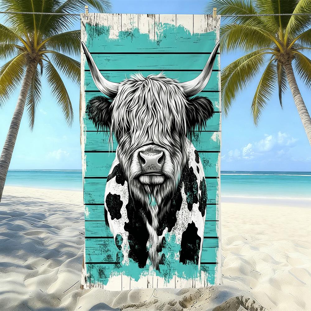 Europäisches und Amerikanisches Retro Hochlandrind Druck Strandtuch Mikrofaser Verdickt Wasseraufnahme Schnelltrocknend Outdoor Badetuch