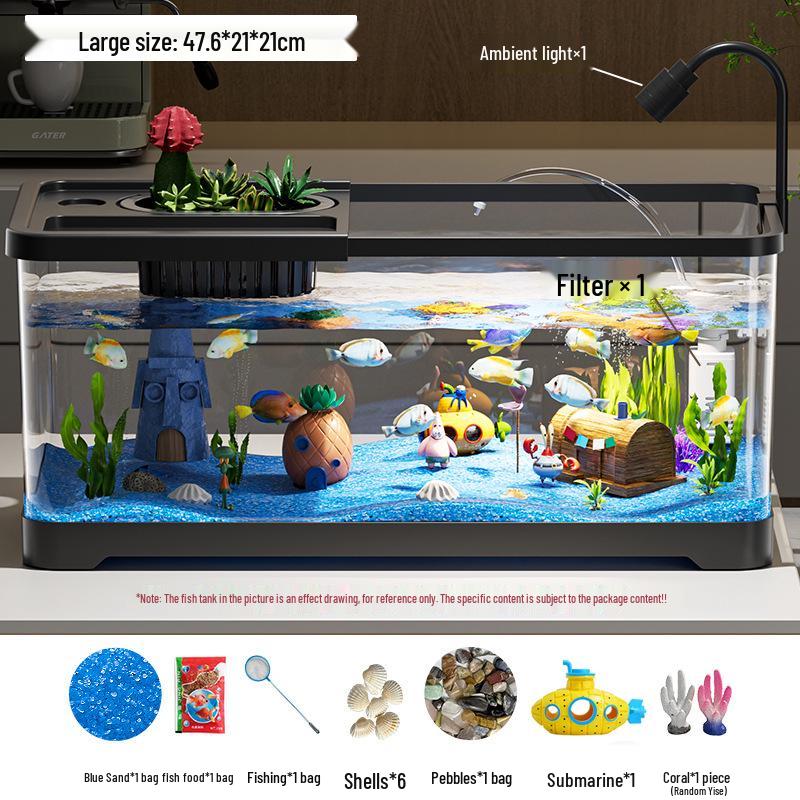 Eco-Friendly Desktop Goldfish Tank with Integrated Filter & Aerator for Living Room – Betta Fish Landscaping Aquarium