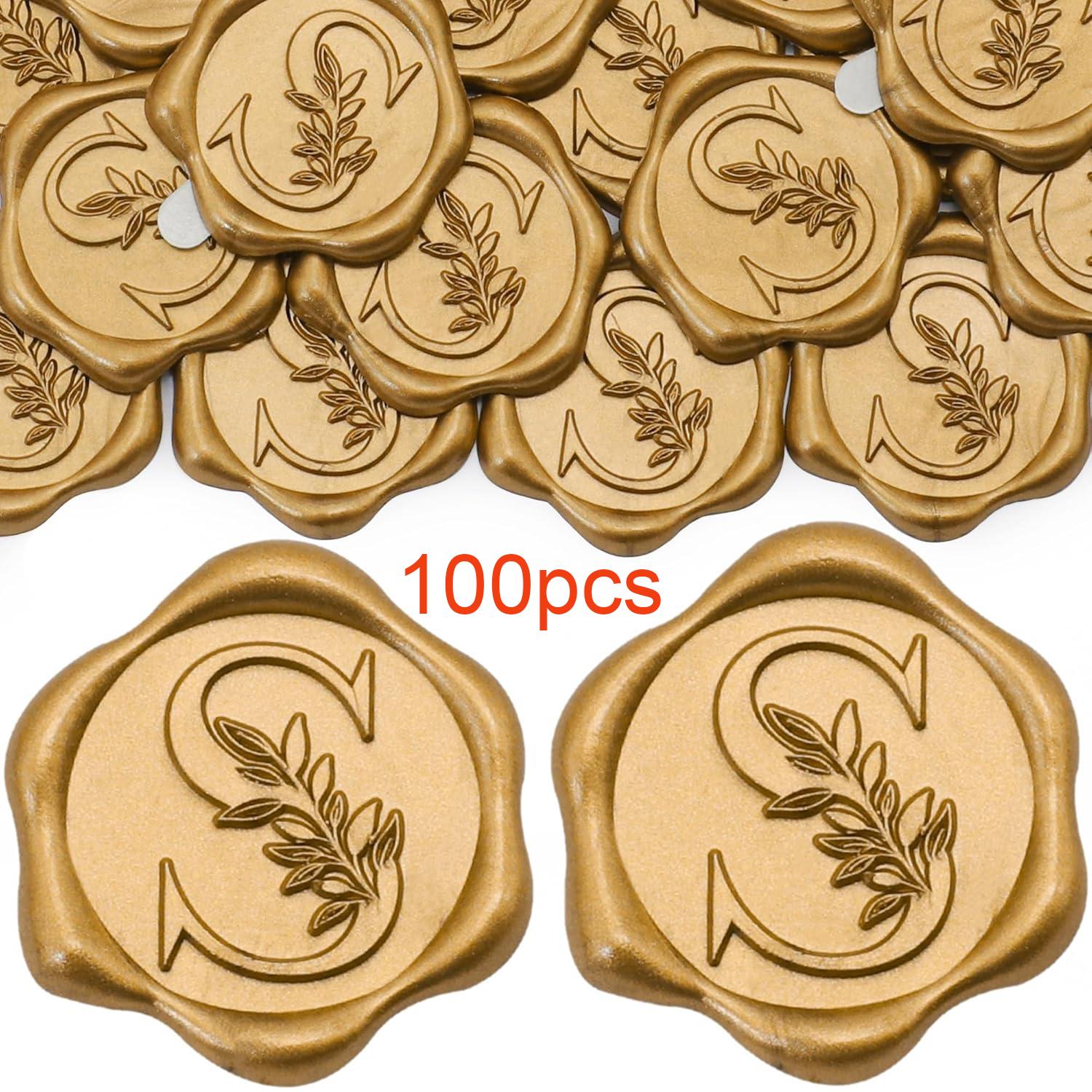 

100 Pack Letter S Wax Seal Stickers - Antique Gold Botanical Leaves Initial Alphabet Self-Adhesive Wax Stickers for Wedding Part