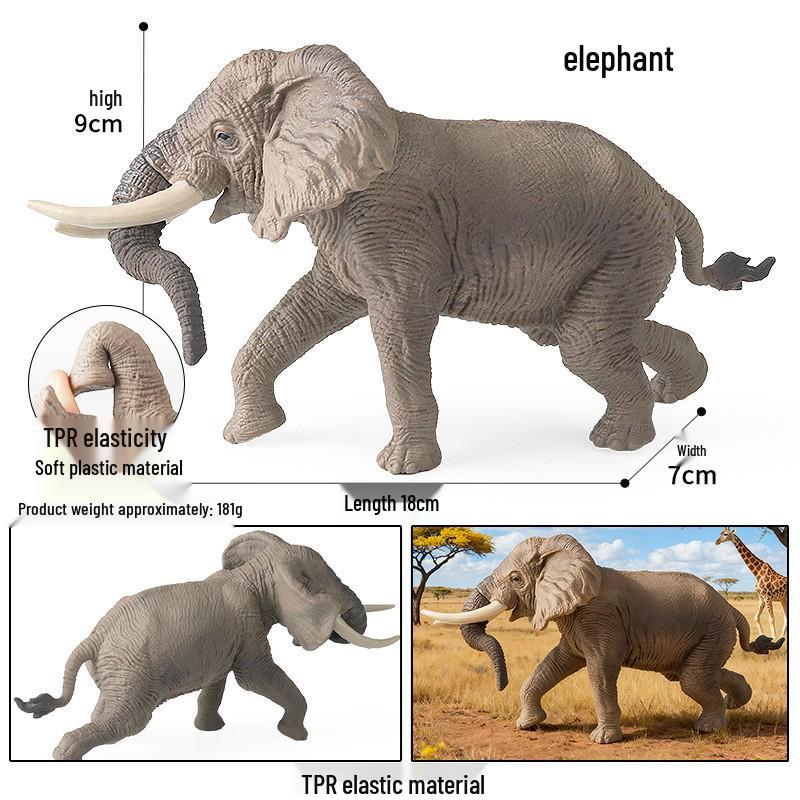 Wild Safari Animal Figurines: Giraffe, Elephant, Rhinoceros, Brown Bear, Tiger, Lion, Leopard, Hippopotamus - Solid Cognitive Toys