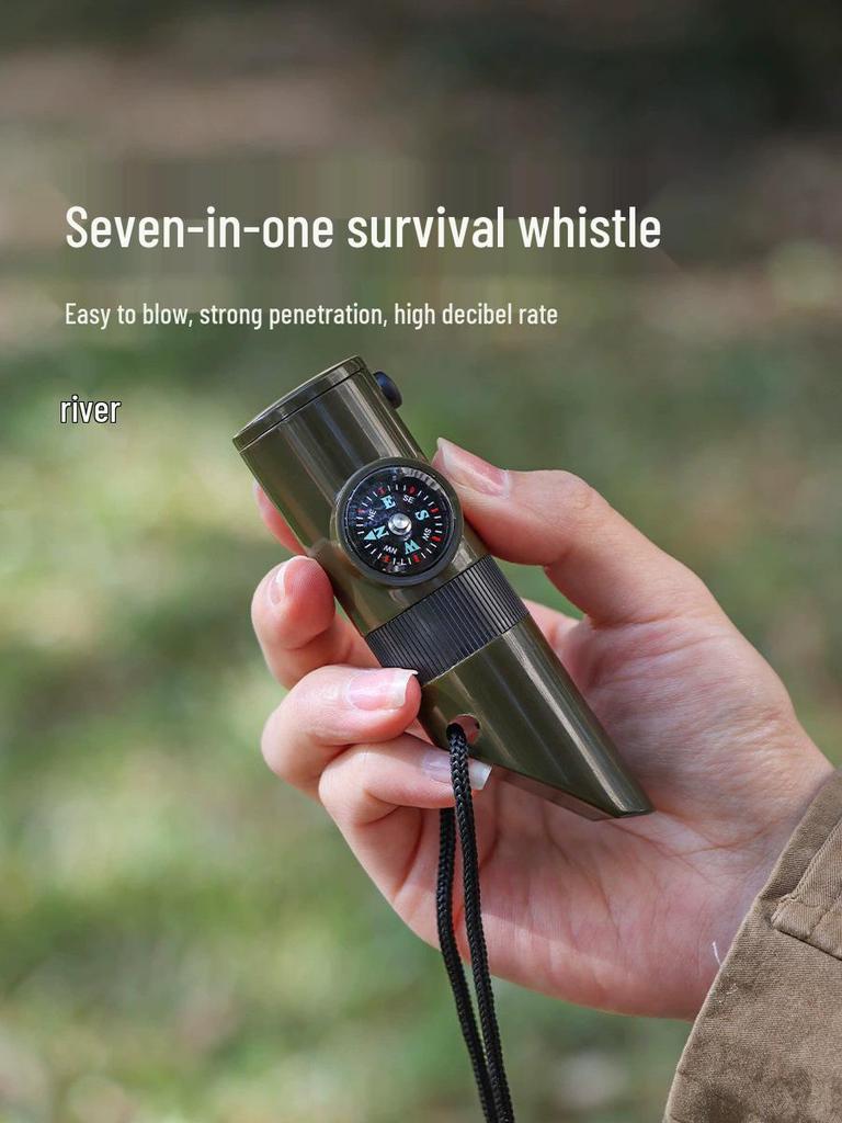 Seven-in-One Survival Whistle: LED Light, Thermometer, Compass, and More