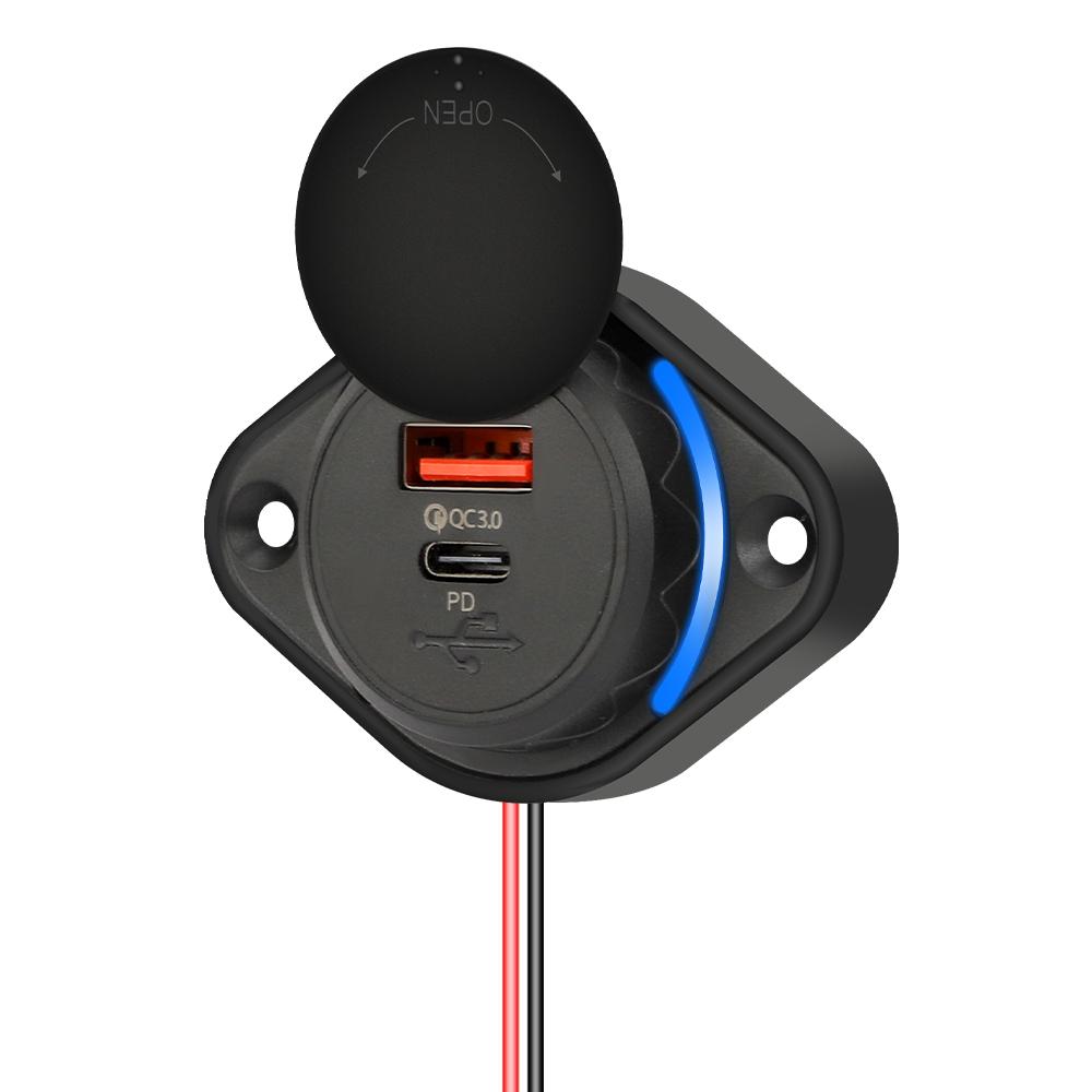 12-24V Car Dual USB charger QC PD Quickly Charger Power Socket Adapter Modified Panel Mount for Cars Boats Buses and RVS